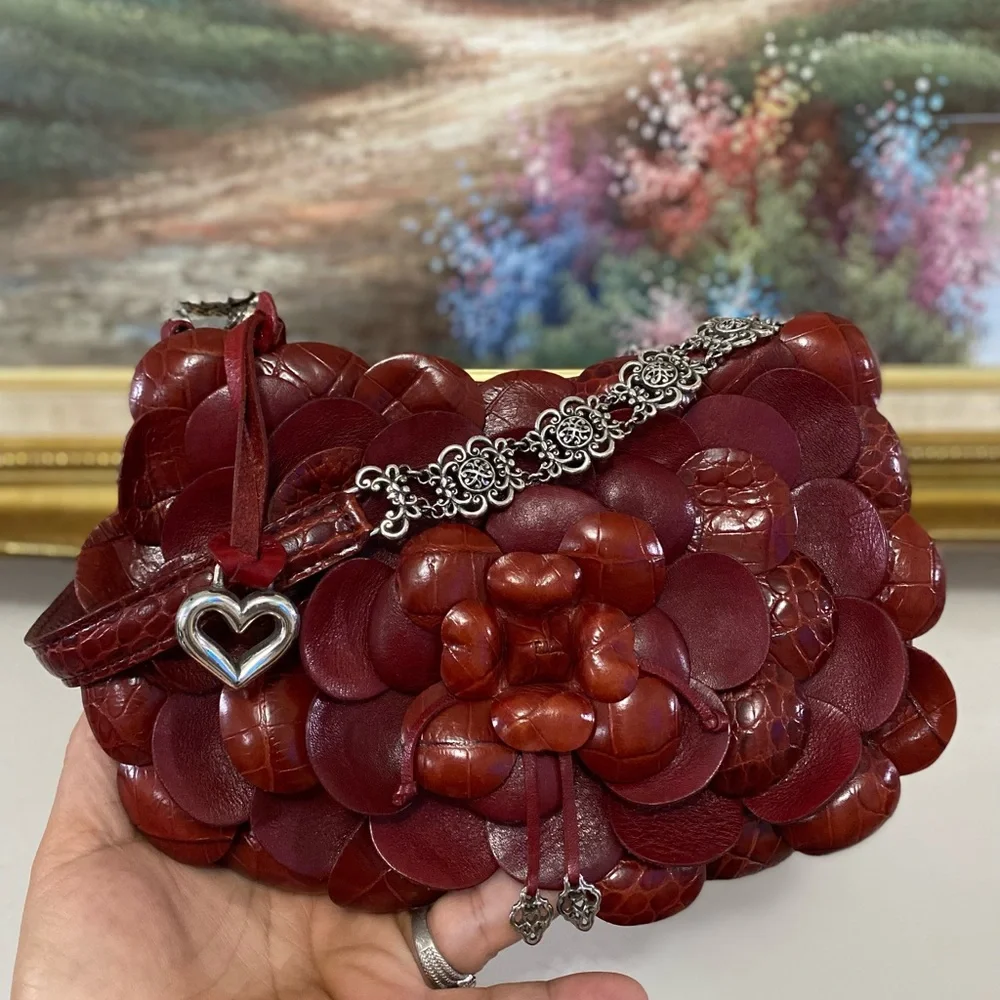 Brighton Rosalie Red Leather Flower Petal Shoulder Bag